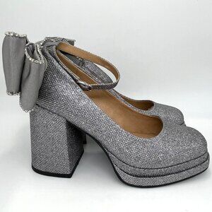 Torrid x Betsey Johnson Metallic Gray Chunky Heel with Bow - Size 8WW